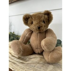 Vermont Teddy Bear Company Plush Head Vintage Brown Jointed 16" Bear Made In USA